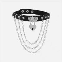 Collar Necklace, PU Leather, with Iron, with 4cm extender chain, Heart, silver color plated, fashion jewelry & multilayer & for woman, black, 24mm Approx 35 cm [