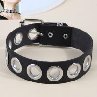 Collar Necklace, PU Leather, with Iron, silver color plated, fashion jewelry & for woman, black, 27mm Approx 33 cm 