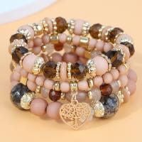 Glass Jewelry Beads Bracelets, Glass Beads, with Plastic & Zinc Alloy, Heart, gold color plated, fashion jewelry & multilayer & Unisex Inner Approx 50mm 