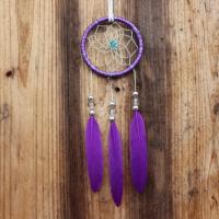 Fashion Dream Catcher, Feather, with Velveteen & Golden Threads & Acrylic, for home and office & fashion jewelry, purple, 30-35cm 