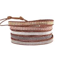 Laine cordon Bracelet, fer, avec cordon en cuir, Placage, bijoux de mode & multicouche & unisexe, couleurs mélangées Environ 85 cm, Vendu par PC