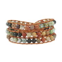 Turquoise Bracelets, African Turquoise, with leather cord & Picasso Jasper & Black Agate & Zinc Alloy, Round, silver color plated, fashion jewelry & multilayer & Unisex, mixed colors, 6mm Approx 51 cm 