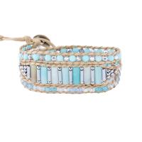 Gemstone Bracelets, ​Amazonite​, with Wax Cord & Hematite & Crystal & Zinc Alloy, silver color plated, fashion jewelry & multilayer & Unisex, mixed colors Approx 51 cm [