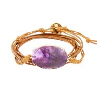 Quartz Bracelets, Amethyst, with Wax Cord & Brass & 304 Stainless Steel, Vacuum Ion Plating, fashion jewelry & multilayer & Unisex, purple Approx 17 cm [