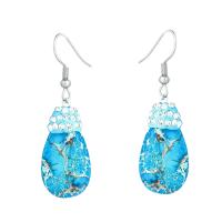 Gemstone Drop Earring, Impression Jasper, with Rhinestone Clay Pave & 304 Stainless Steel, Teardrop, fashion jewelry & for woman, blue 