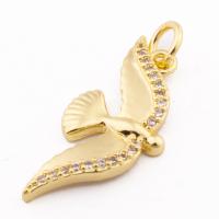 Sterling Silver Rhinestone Pendants, 925 Sterling Silver, Bird, gold color plated, DIY & micro pave cubic zirconia Approx 3mm [