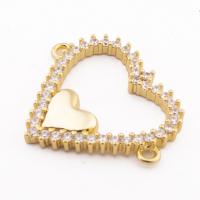 Sterling Silver Rhinestone Pendants, 925 Sterling Silver, Heart, gold color plated, DIY & micro pave cubic zirconia & double-hole Approx 1mm 
