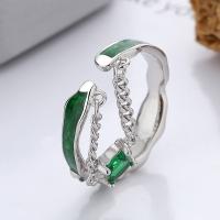 Sterling Silver Finger Ring, 925 Sterling Silver, fashion jewelry & micro pave cubic zirconia & for woman & epoxy gel, green, 5mm 