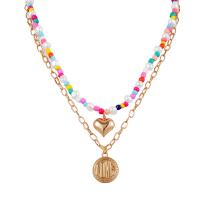 Zinc Alloy Necklace, with Seedbead, with 1.97inch extender chain, Heart, plated, Double Layer & fashion jewelry & for woman Approx 16.36 Inch, Approx 18.11 Inch 