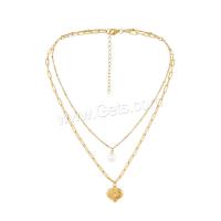 Stainless Steel Jewelry Necklace, 304 Stainless Steel, with Plastic Pearl, with 1.97inch extender chain, Heart, gold color plated, Double Layer & fashion jewelry & for woman, golden Approx 18.11 Inch, Approx 15.75 Inch 