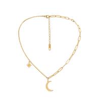 Stainless Steel Jewelry Necklace, 304 Stainless Steel, with 2.36inch extender chain, Moon, gold color plated, fashion jewelry & for woman, golden Approx 15.75 Inch [