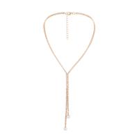 Brass Jewelry Necklace, with Plastic Pearl, with 1.97inch extender chain, fashion jewelry & for woman & with rhinestone, golden Approx 17.32 Inch 