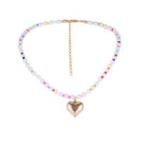 Collar de perlas de plástico, Perlas plásticas, con Seedbead & aleación de zinc, con 1.97inch extender cadena, Corazón, Joyería & para mujer, 24x21mm, longitud:aproximado 15.75 Inch, Vendido por UD[