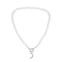Plastic Pearl Necklace, with 304 Stainless Steel, Moon, fashion jewelry & for man Approx 18.11 Inch [
