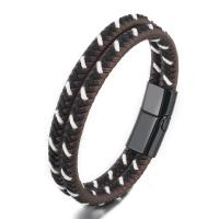 PU Leather Cord Bracelets, with Zinc Alloy, plumbum black color plated, Double Layer & for man, brown cm [
