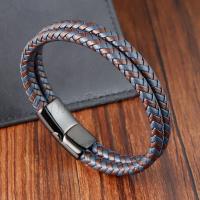 PU Leather Cord Bracelets, with 304 Stainless Steel, Vacuum Ion Plating, Double Layer & for man cm [