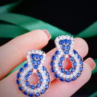 Rhinestone Brass Stud Earring, platinum color plated, fashion jewelry & for woman & with rhinestone, blue 