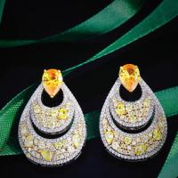 Rhinestone Brass Stud Earring, Teardrop, platinum color plated, fashion jewelry & for woman & with rhinestone, yellow [