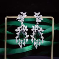 Rhinestone Brass Drop Earring, platinum color plated, fashion jewelry & for woman & with rhinestone, green [