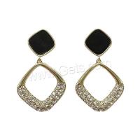 Cubic Zirconia Micro Pave Brass Earring, Rhombus, gold color plated, fashion jewelry & micro pave cubic zirconia & for woman & enamel, black [