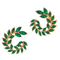 Zinc Alloy Rhinestone Stud Earring, Leaf, gold color plated, fashion jewelry & for woman & with rhinestone 