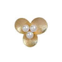 Kunststoff-Perlen-Brosche, Zinklegierung, mit ABS-Kunststoff-Perlen, plattiert, Modeschmuck, Goldfarbe, 60x57mm, verkauft von PC