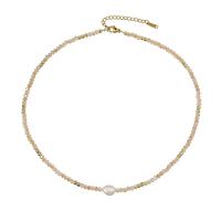 Cristal Perle collier chandail, avec perle d'eau douce cultivée & Acier inoxydable 316, avec 2inch chaînes de rallonge, bijoux de mode & pour femme Environ 16 pouce, Vendu par PC