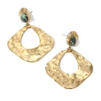 Stainless Steel Drop Earring, 304 Stainless Steel, with Natural Stone, 14K gold plated, fashion jewelry & for woman, two different colored, 13mm,40mm 