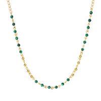 Stainless Steel Jewelry Necklace, 304 Stainless Steel, with Malachite, with 6cm extender chain, 14K gold plated, fashion jewelry & for woman, two different colored cm 