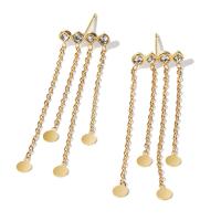 Stainless Steel Drop Earring, 304 Stainless Steel, 14K gold plated, fashion jewelry & for woman & with rhinestone, golden, 40mm [