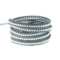 Wrap Bracelets, Brass, with leather cord & 304 Stainless Steel, silver color plated, fashion jewelry & multilayer & Unisex, silver color Approx 85 cm 