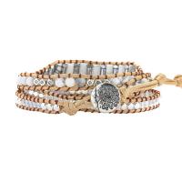 Zinc Alloy Turquoise Bracelets, Howlite, with Wax Cord & Hematite & Crystal & Zinc Alloy, silver color plated, fashion jewelry & multilayer & Unisex, white Approx 51 cm [