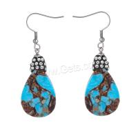 Gemstone Drop Earring, Impression Jasper, with Rhinestone Clay Pave & Brass, Teardrop, silver color plated, fashion jewelry & for woman, blue, 15-40mm 