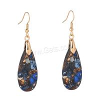 Gemstone Drop Earring, Impression Jasper, with Brass, Teardrop, gold color plated, fashion jewelry & for woman, mixed colors [