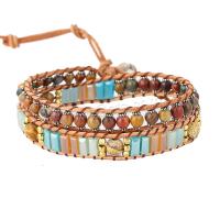 Gemstone Bracelets, Red Pine, with leather cord & Crystal & Zinc Alloy, plated, fashion jewelry & multilayer & Unisex, mixed colors Approx 34 cm [