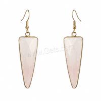 Quartz Earring, Rose Quartz, with Brass, Triangle, gold color plated, fashion jewelry & for woman & faceted, pink 