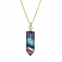 Colorful Fluorite Perfume Bottle Necklace, with Titanium Steel, Conical, Vacuum Ion Plating, fashion jewelry & for woman, multi-colored Approx 38 cm 