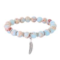 Gemstone Bracelets, Koreite, with Zinc Alloy, Feather, silver color plated, fashion jewelry & Unisex, blue, 8mm Approx 18 cm 