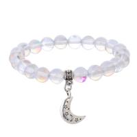 Gemstone Bracelets, Sea Opal, with Zinc Alloy, Moon, silver color plated, fashion jewelry & Unisex, clear, 8mm Approx 18 cm [