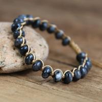 Gemstone Bracelets, Labradorite, with Knot Cord, Rondelle, Adjustable & fashion jewelry & Unisex, black Approx 18 cm 