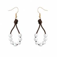 Fashion Create Jewelry Earring, Plastic Pearl, with leather cord & 304 Stainless Steel, Vacuum Ion Plating, fashion jewelry & for woman & hollow, white [