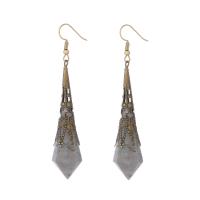 Gemstone Drop Earring, Labradorite, with Brass & 304 Stainless Steel, Conical, Vacuum Ion Plating, vintage & fashion jewelry & for woman, grey, 15-80mm 
