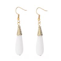 Gemstone Drop Earring, Dyed Marble, with Brass & 304 Stainless Steel, Teardrop, Vacuum Ion Plating, vintage & fashion jewelry & for woman, white, 15-80mm 