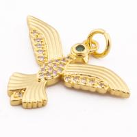 Cubic Zirconia Micro Pave Sterling Silver Pendant, 925 Sterling Silver, Bird, gold color plated, DIY & micro pave cubic zirconia Approx 3mm 