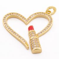 Cubic Zirconia Micro Pave Sterling Silver Pendant, 925 Sterling Silver, Heart, gold color plated, DIY & micro pave cubic zirconia Approx 3mm 