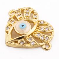 Connecteur de bijoux de mauvais œil, Argent sterling 925, coeur, Placage de couleur d'or, DIY & pavé de micro zircon Environ 1mm, Vendu par PC[