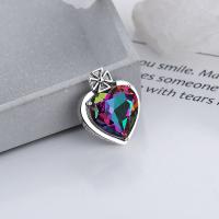 Cubic Zirconia Sterling Silver Pendants, 925 Sterling Silver, Heart, Antique finish, DIY & micro pave cubic zirconia [