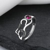 Sterling Silver Finger Ring, 925 Sterling Silver, with Garnet, Antique finish, fashion jewelry & for woman, 8mm [