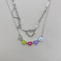 Fashion Multi Layer Necklace, Zinc Alloy, with Titanium Steel, Heart, plated, fashion jewelry & for woman 