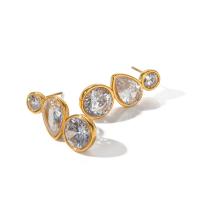 Stainless Steel Cubic Zirconia Stud Earring, 304 Stainless Steel, 18K gold plated, fashion jewelry & micro pave cubic zirconia & for woman, golden [